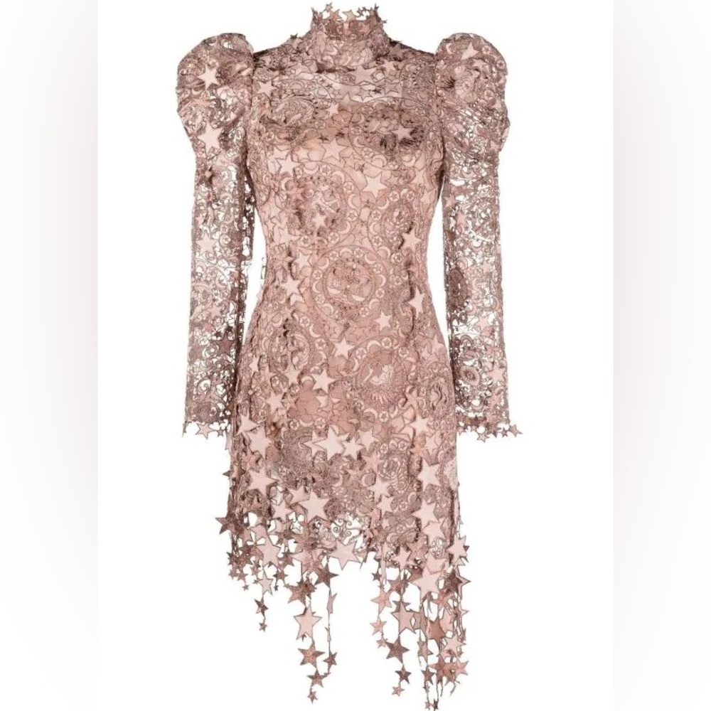 ZIMMERMANN Celestial Zodiac Asymmetric metallic embroidered tulle Dress